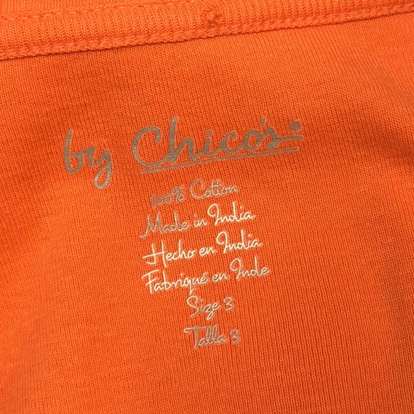 By Chico’s Womens XL Chico’s Size 3 Orange Mid Length Sleeve V-Neck Blouse - Picture 6 of 6